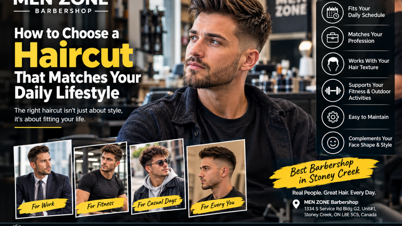 Men’s haircut and beard style at a professional barbershop, showing how the right haircut complements a well-groomed beard.